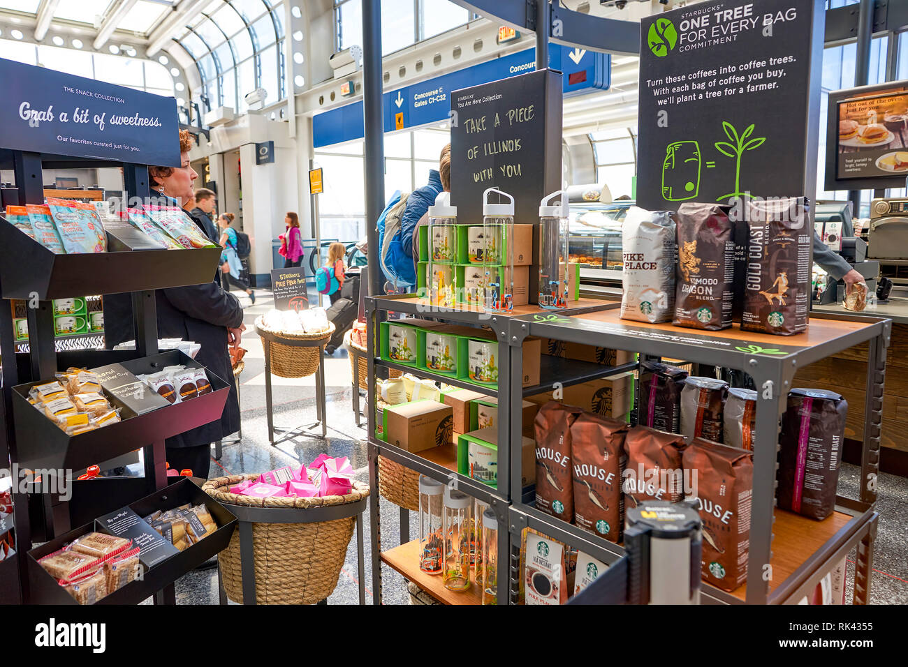 CHICAGO, IL CIRCA APRIL, 2016 Starbucks Cafe at O'Hare Airport