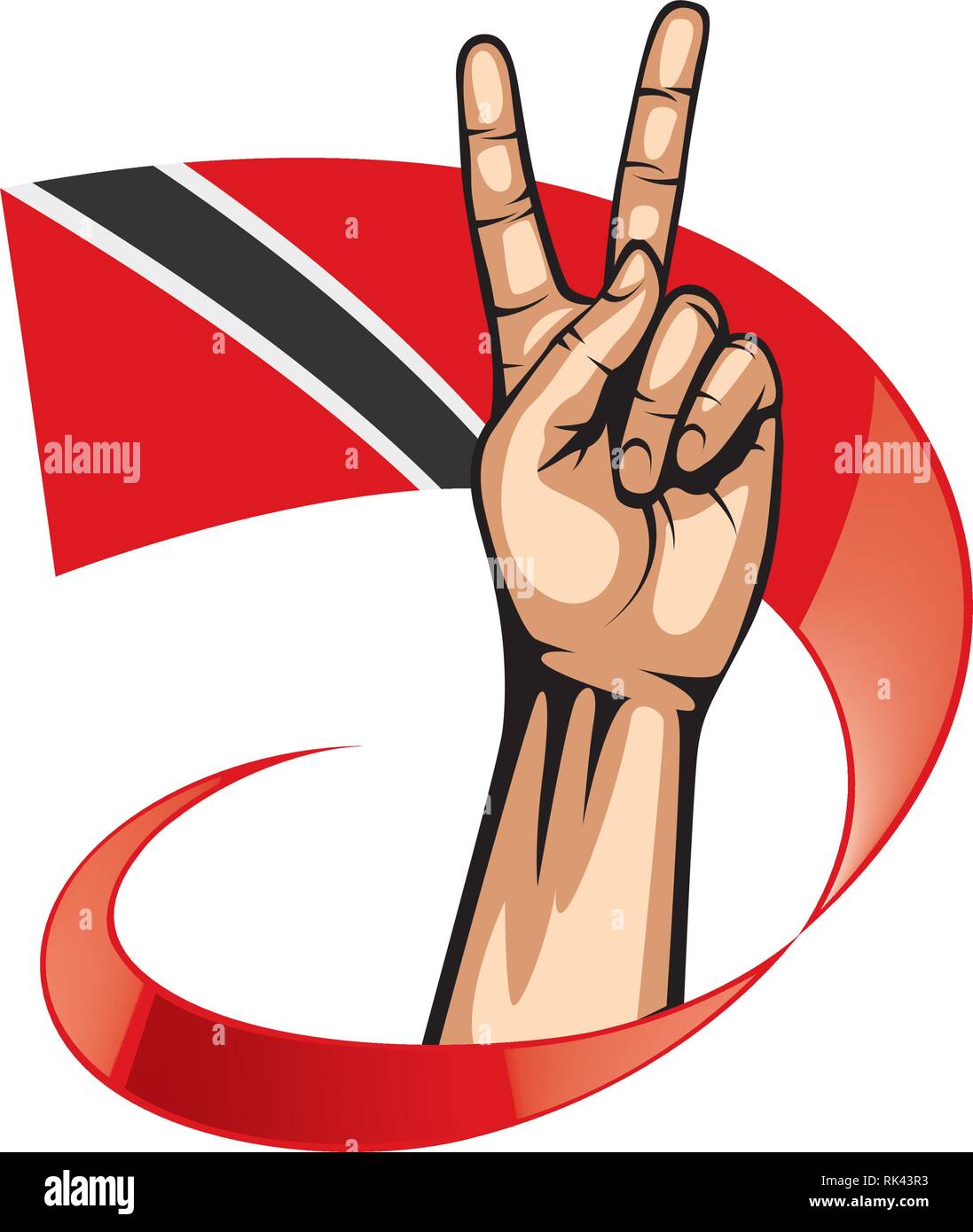 Trinidad And Tobago Flag And Hand On White Background Vector