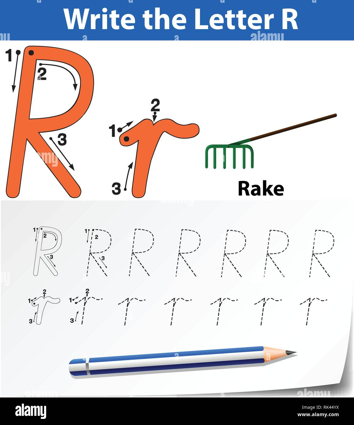 Learning R Tracing Letter R tracing alphabet worksheets illustration Stock Vector Image ...