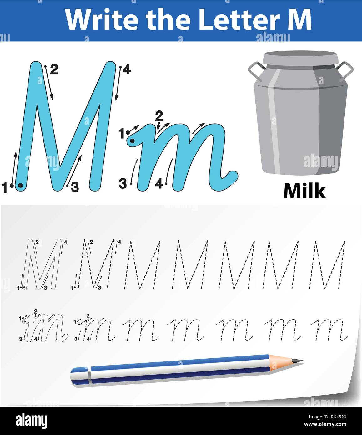 letter m tracing alphabet worksheets illustration stock vector image art alamy