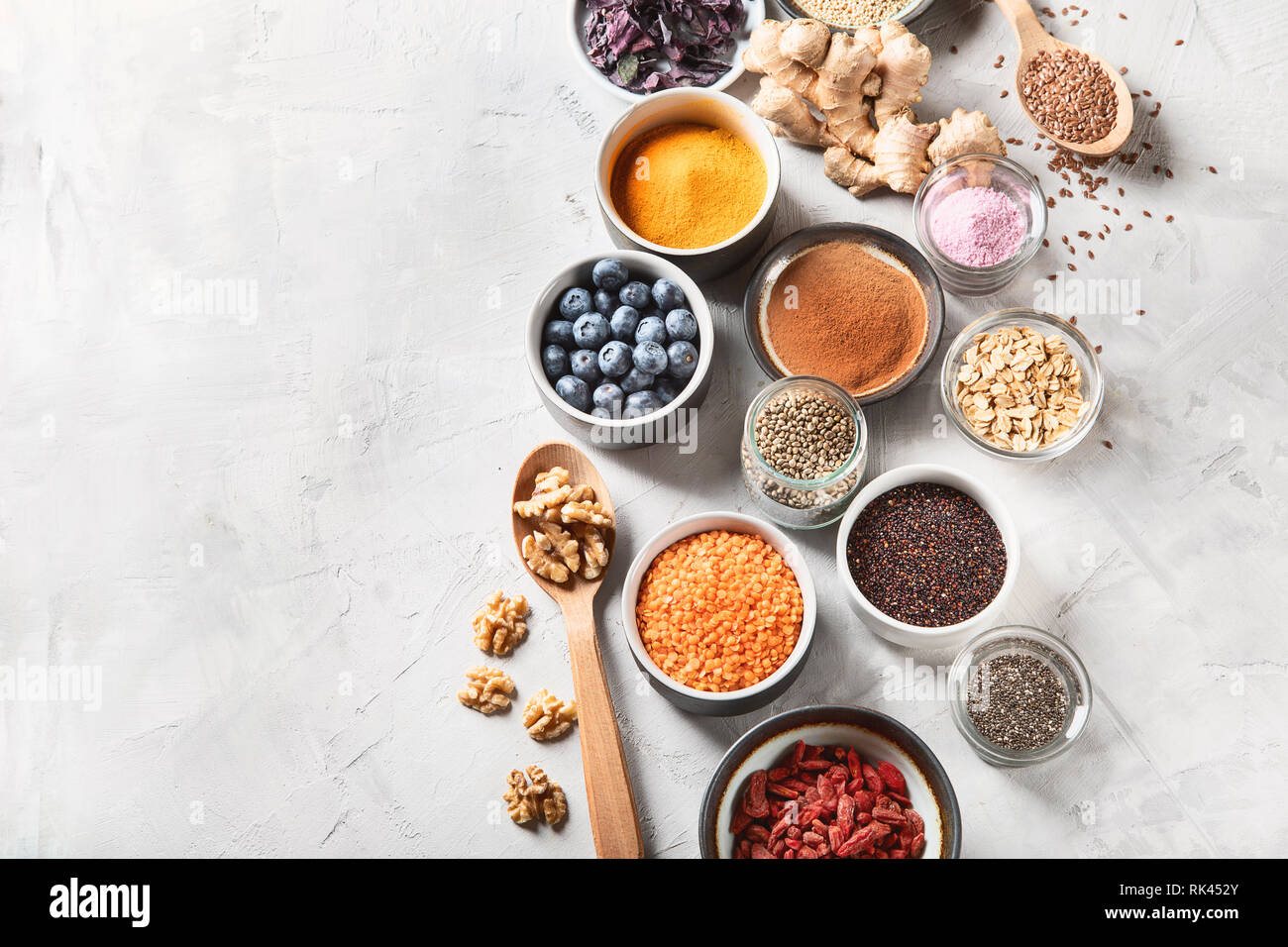 Various superfoods. Healthy food. Top view Stock Photo