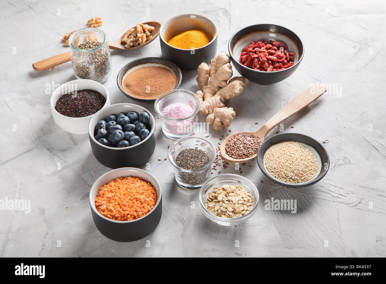 Various superfoods. Healthy food. Top view Stock Photo