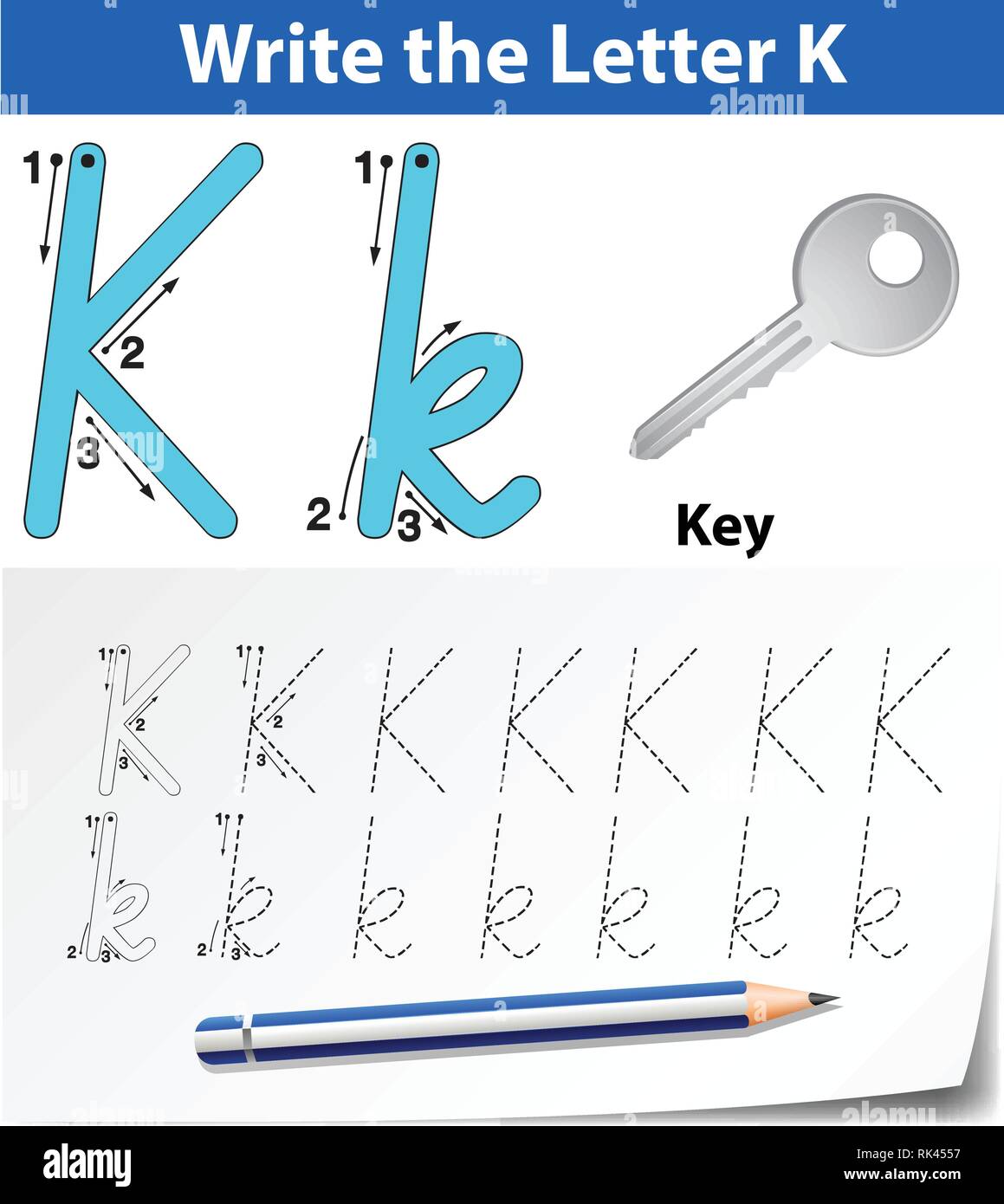 letter k tracing alphabet worksheets illustration stock vector image art alamy