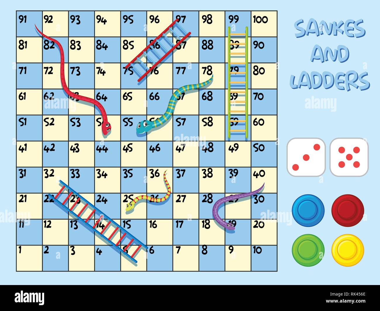 Snake And Ladder Board Game Jungle Theme - Arte vetorial de stock