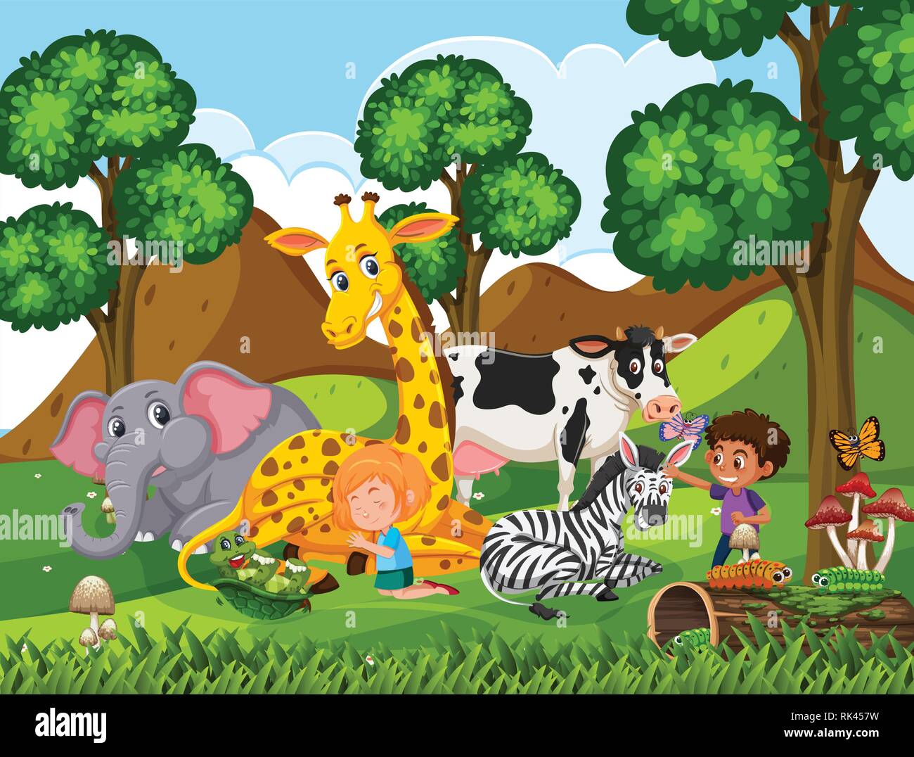 Wild animals in nature illustration Stock Vector