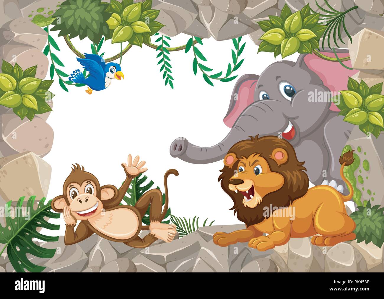 Wild animal on stone border illustration Stock Vector Image & Art - Alamy