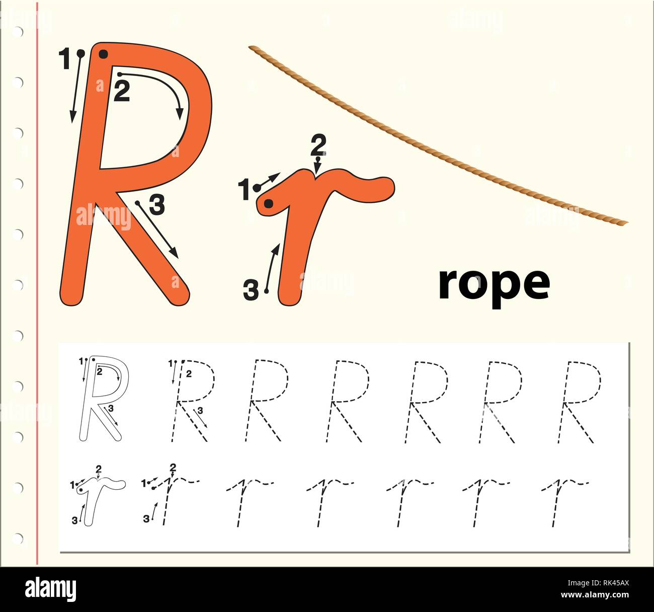 Letter R tracing alphabet worksheets illustration Stock Vector Image ...