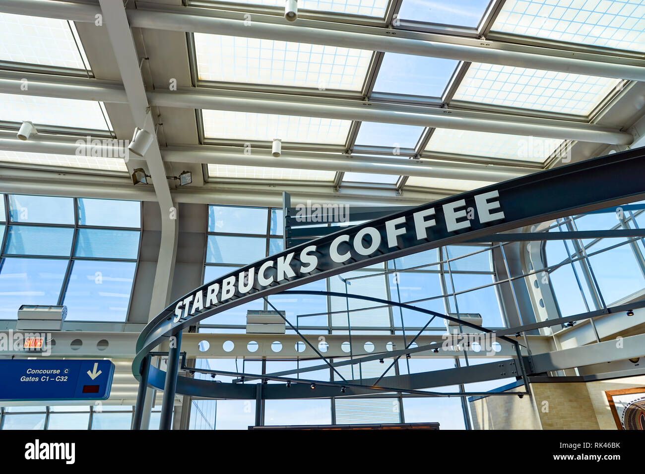 CHICAGO, IL CIRCA APRIL, 2016 Starbucks Cafe at O'Hare Airport