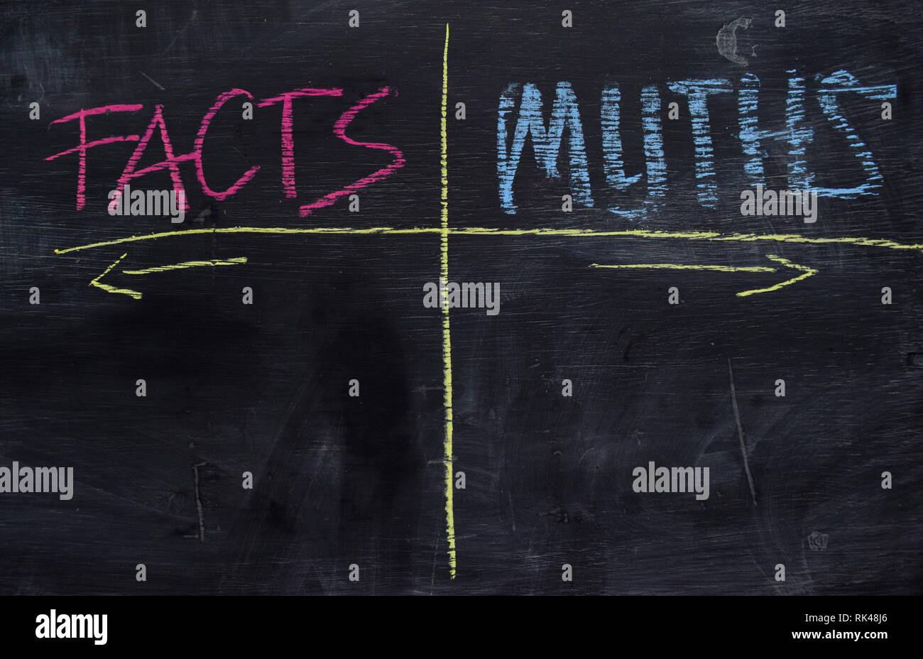 Facts or Myths written with color chalk concept on the blackboard Stock Photo