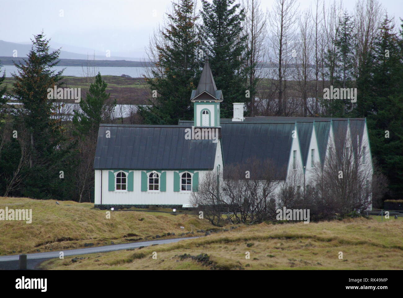Island - Historischer Platz Thingvellir - Kirche Stock Photo