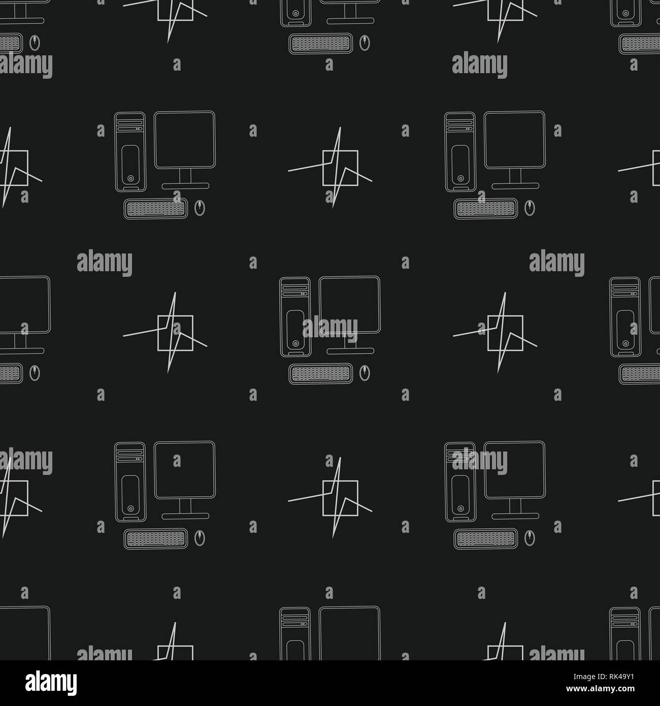 seamless Vector pattern with computer line icon. Stock Vector