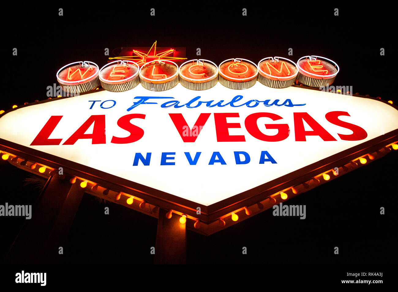 Welcome to Fabulous Las Vegas Nevada sign at night Stock Photo