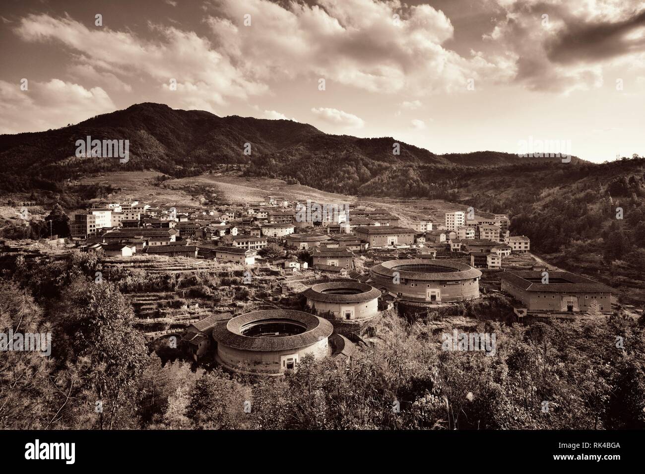 Traditional Tulou building is the unique dwellings of Hakka in Fujian, China. Stock Photo