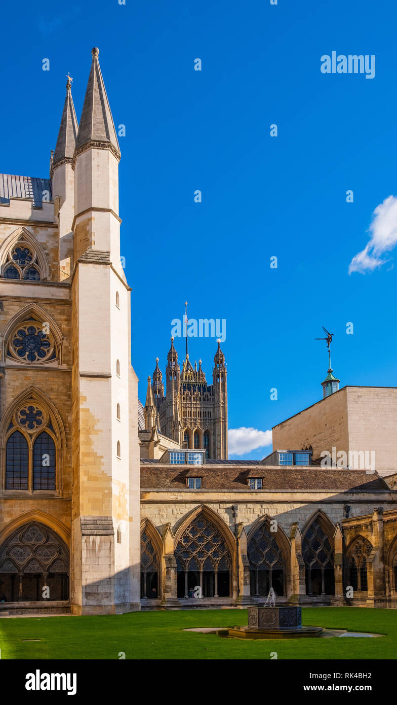 London, England / United Kingdom - 2019/01/28: Inner courtyard of the royal Westminster Abbey, formally Collegiate Church of St. Peter at Westminster  Stock Photo