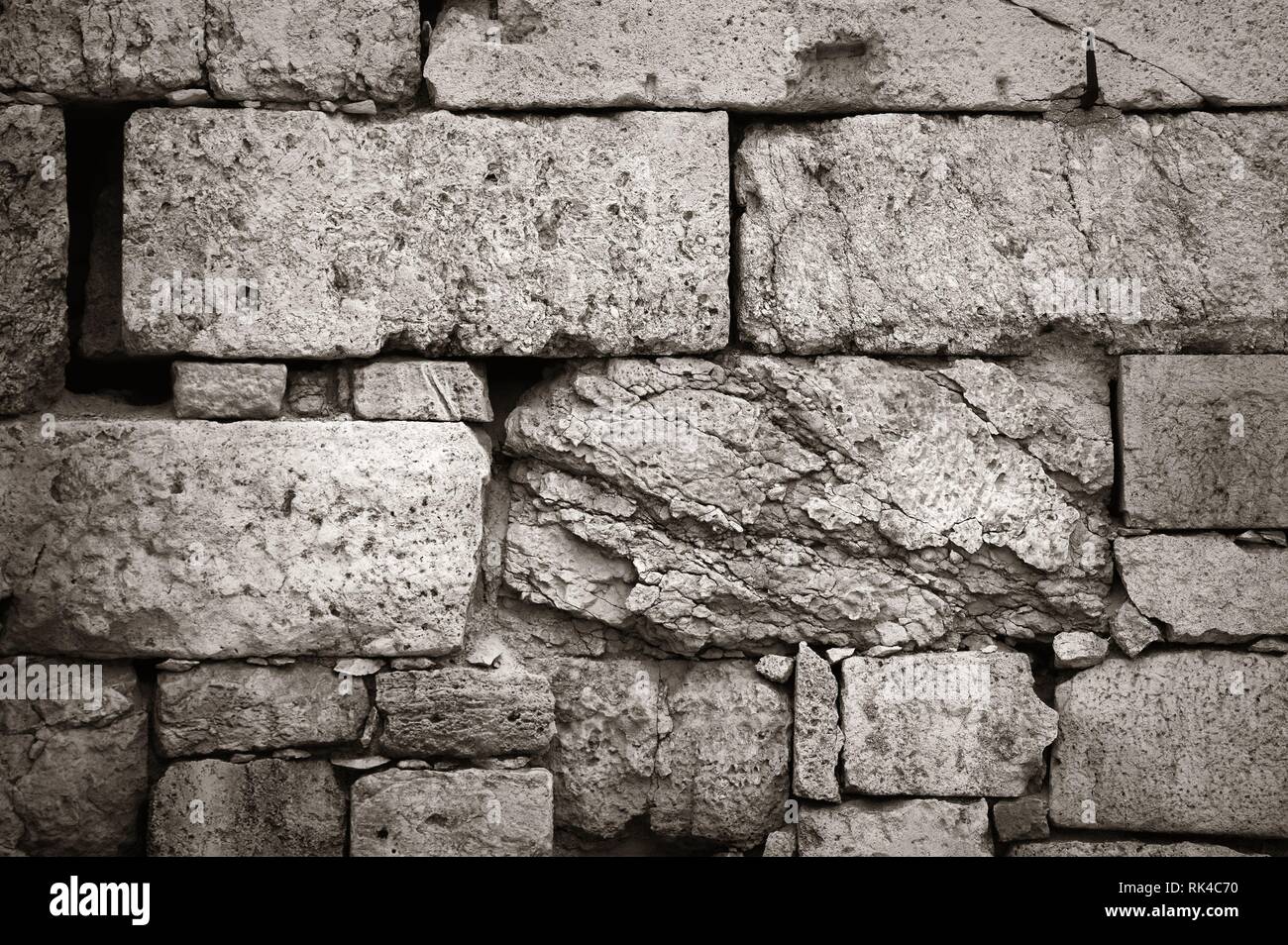Wall texture in Acropolis historical ruins in Athens, Greece Stock