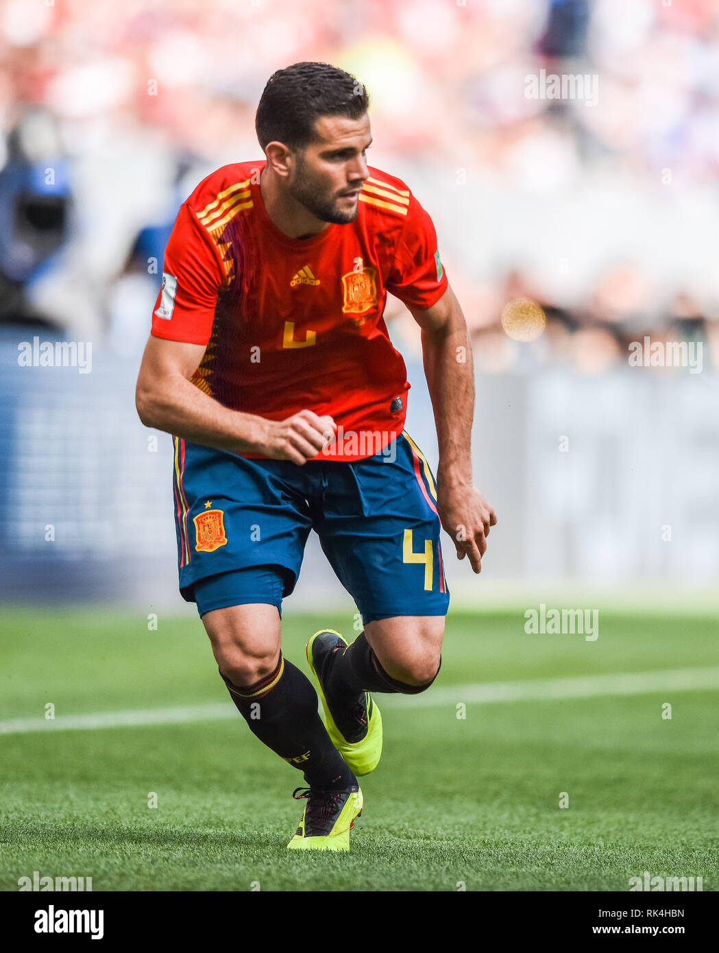 Moscow, Russia - July 1, 2018. Spain national football team defender Nacho during FIFA World Cup 2018 Round of 16 match Spain vs Russia. Stock Photo