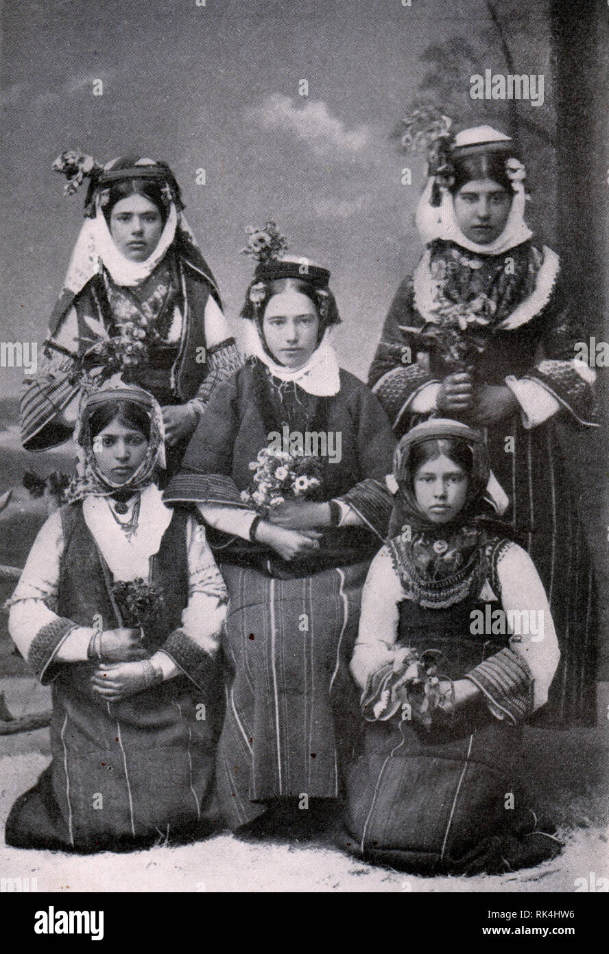 Bulgarian women of Yenikeny - Macedonia. Photo. Beginning of the 20th century. Stock Photo