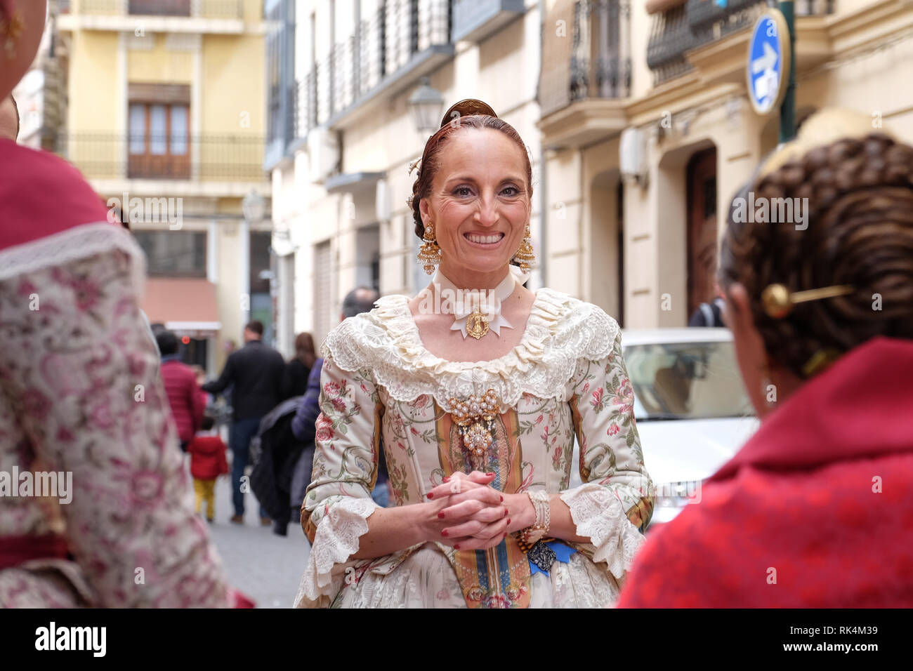 Valencia; traditional fallera dresses. Stock Photo