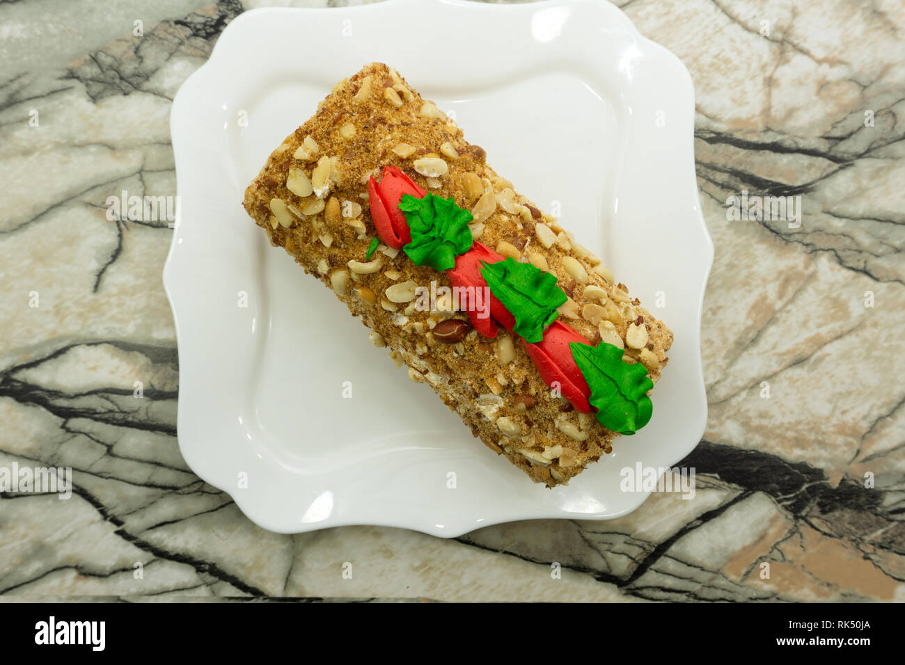 Chocolate roulade ready-to-eat roulade tasty teatime tempting . Stock Photo