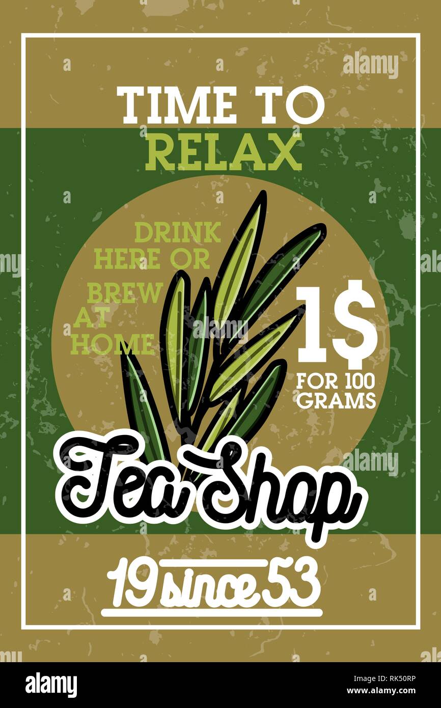 Color vintage tea shop banner. Vector card design with tea. Tea house