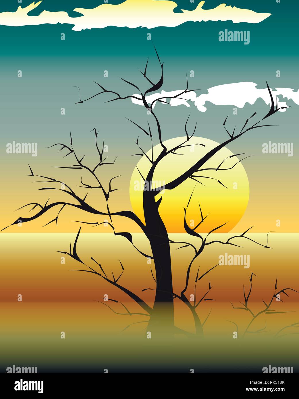 Bright yellow sunrise and sunset set. Vector illustration, EPS 10 Stock
