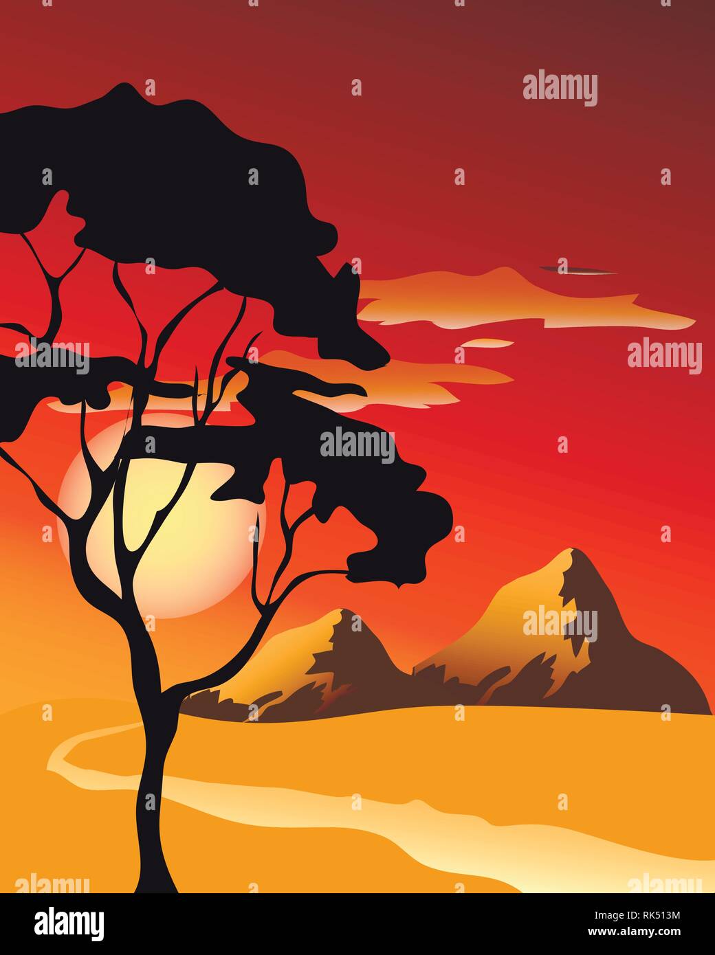 Bright yellow sunrise and sunset set. Vector illustration, EPS 10 Stock