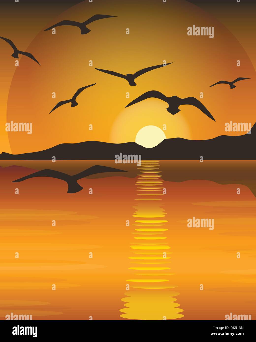 Bright yellow sunrise and sunset set. Vector illustration, EPS 10 Stock