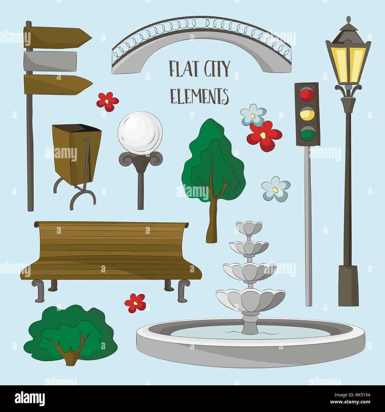 City street urban elements icon set. Lights and outdoor elements for ...