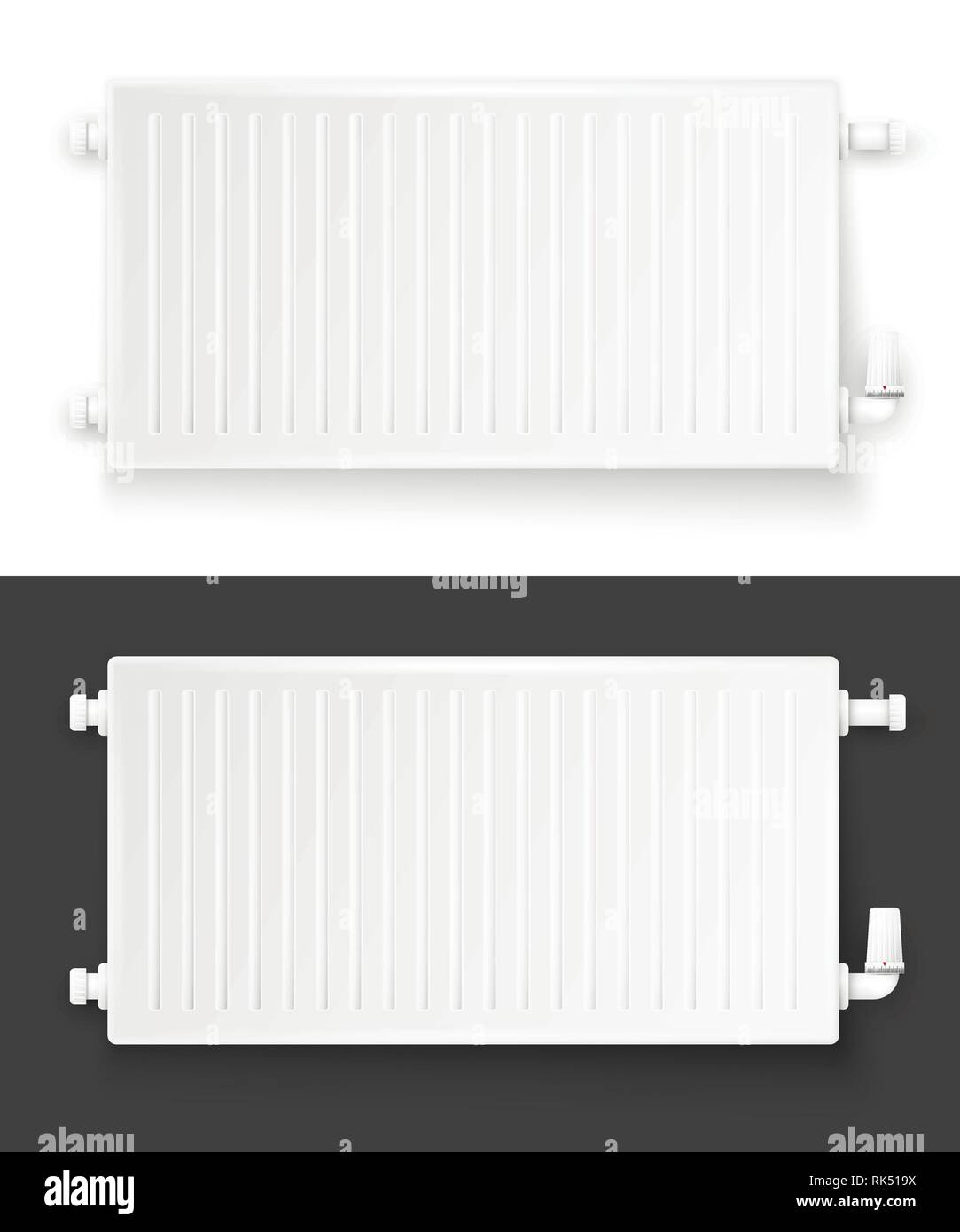 Realistic heating system radiator with control isolated on white and dark background Stock Vector