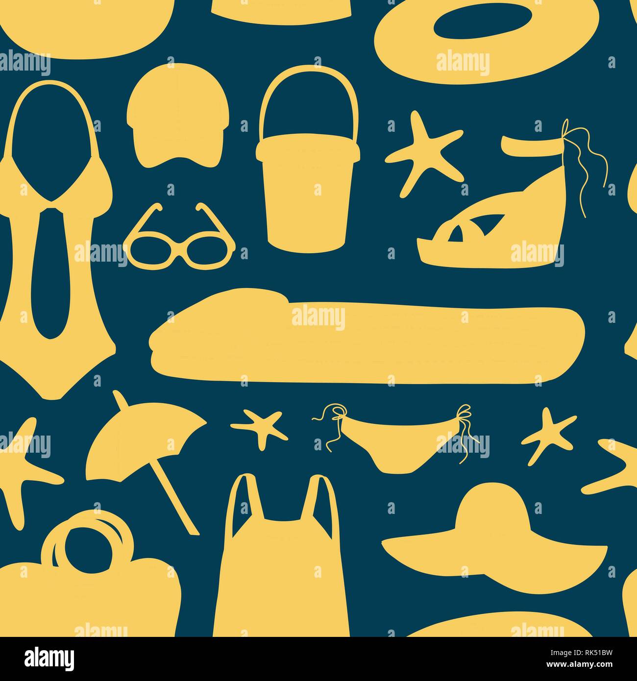 Summer and beach accessories pattern. Summertime lifestyle objects. Vector illustration, EPS 10 Stock Vector