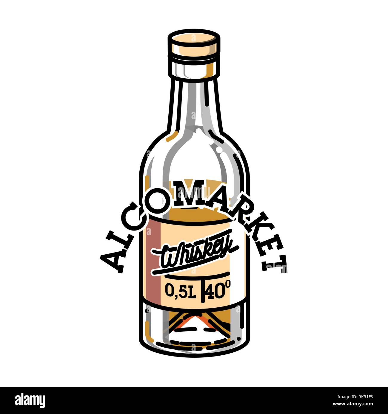 Color vintage alcomarket emblem, vector illustration isolated on white ...