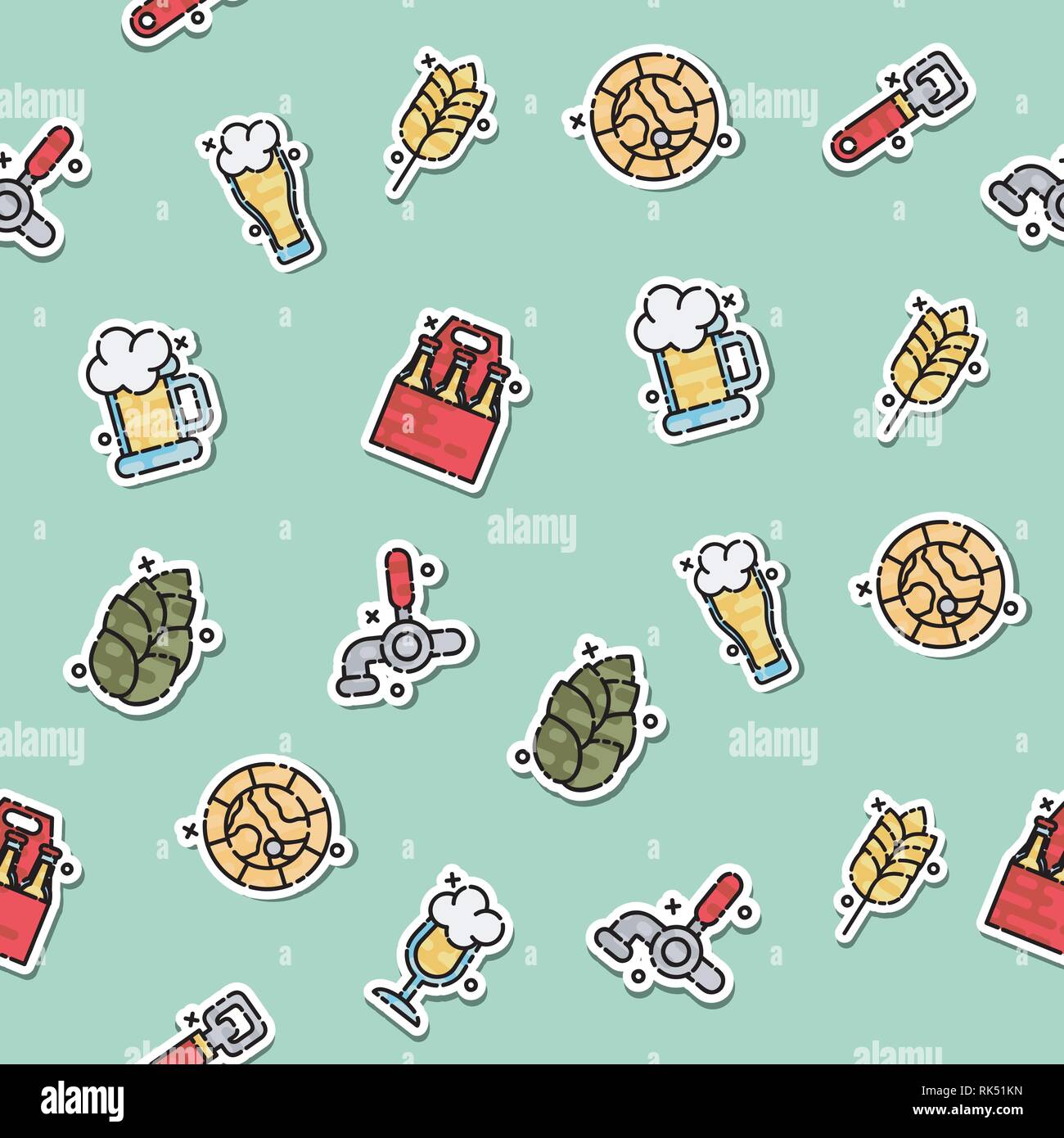Colored brewing pattern. Use as pub or brewery promotion design. Vector illustration, EPS 10 Stock Vector