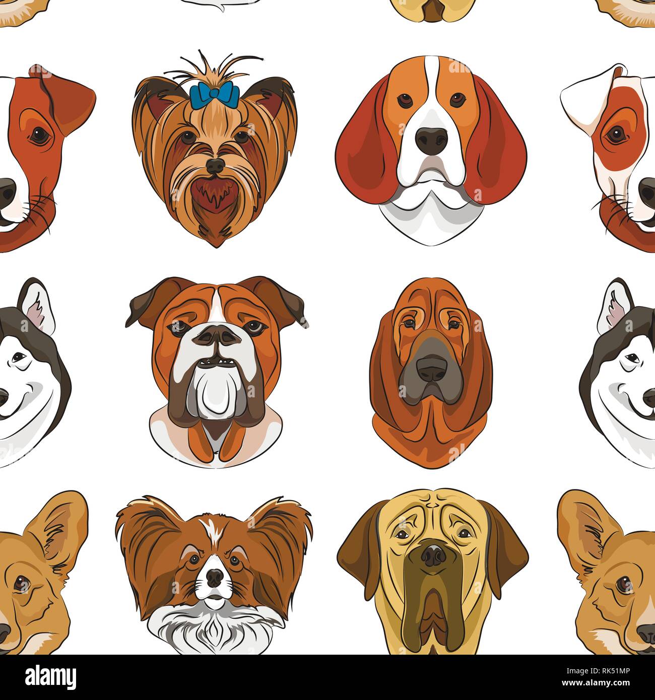 Vector illustration of different dogs breed pattern. Vector illustration, EPS 10 Stock Vector