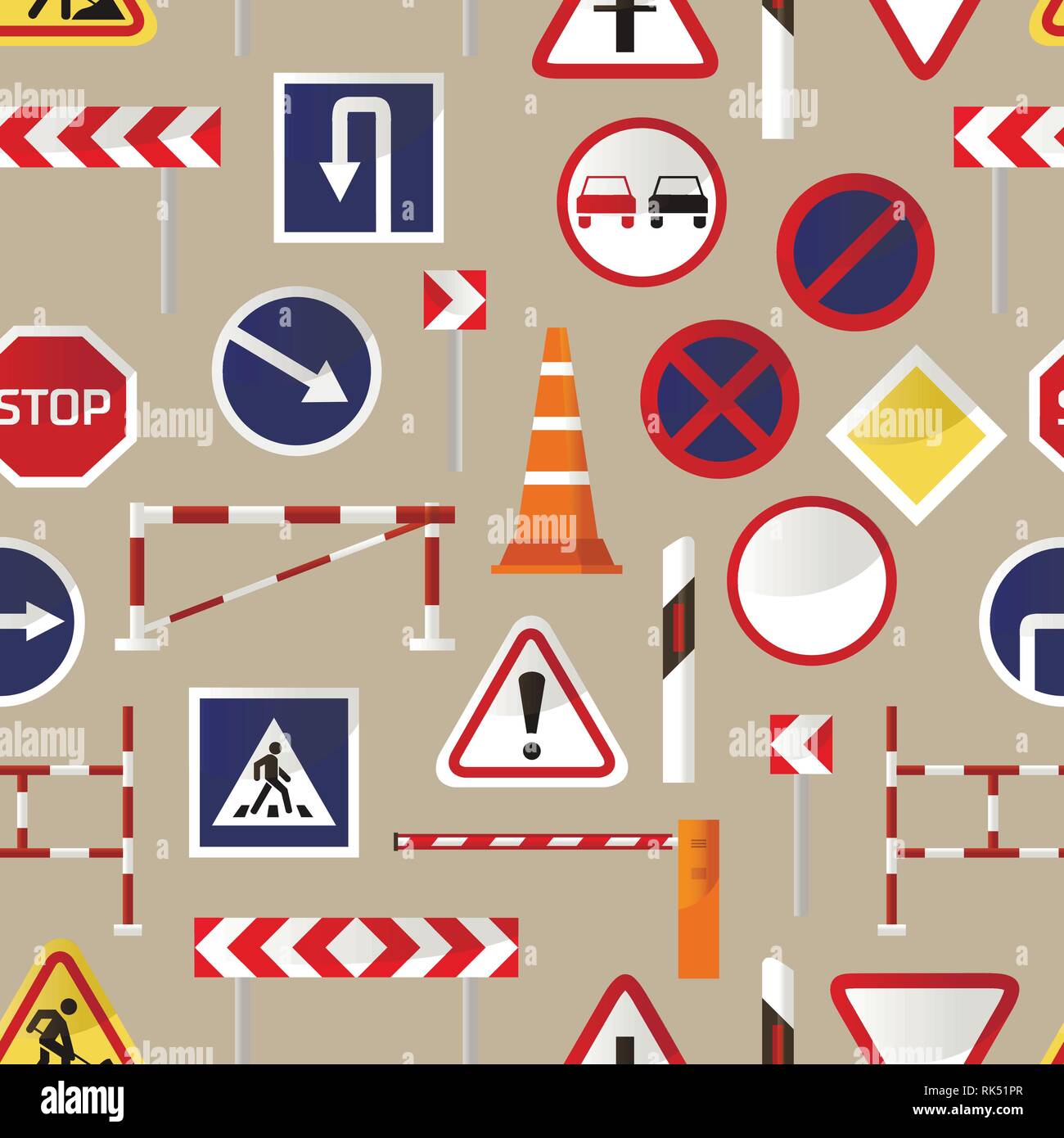 Road barriers and signs pattern. Vector illustration, EPS 10 Stock Vector
