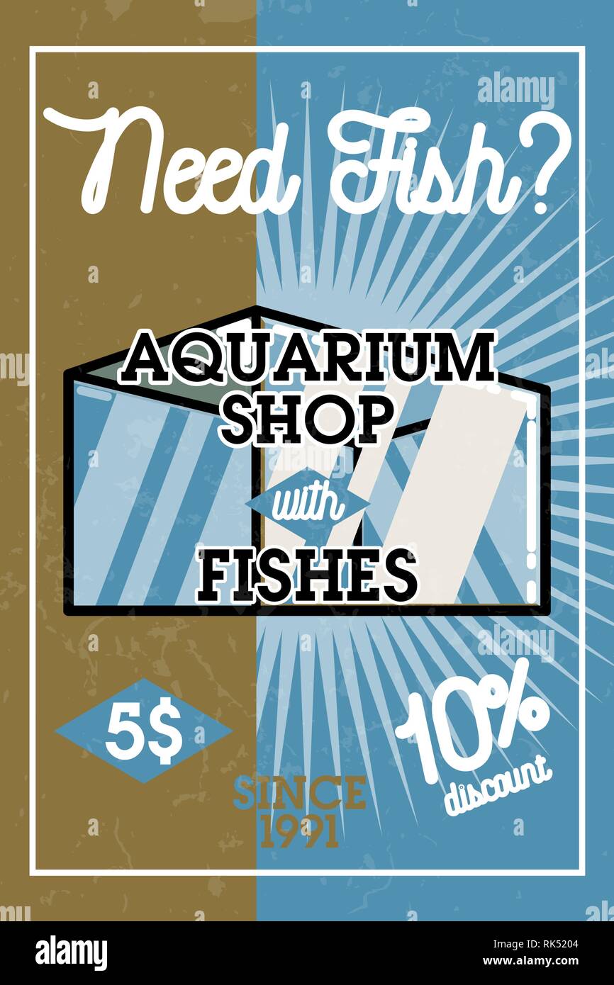Color Vintage Aquarium Shop Banner Fish Concept Icons Vector