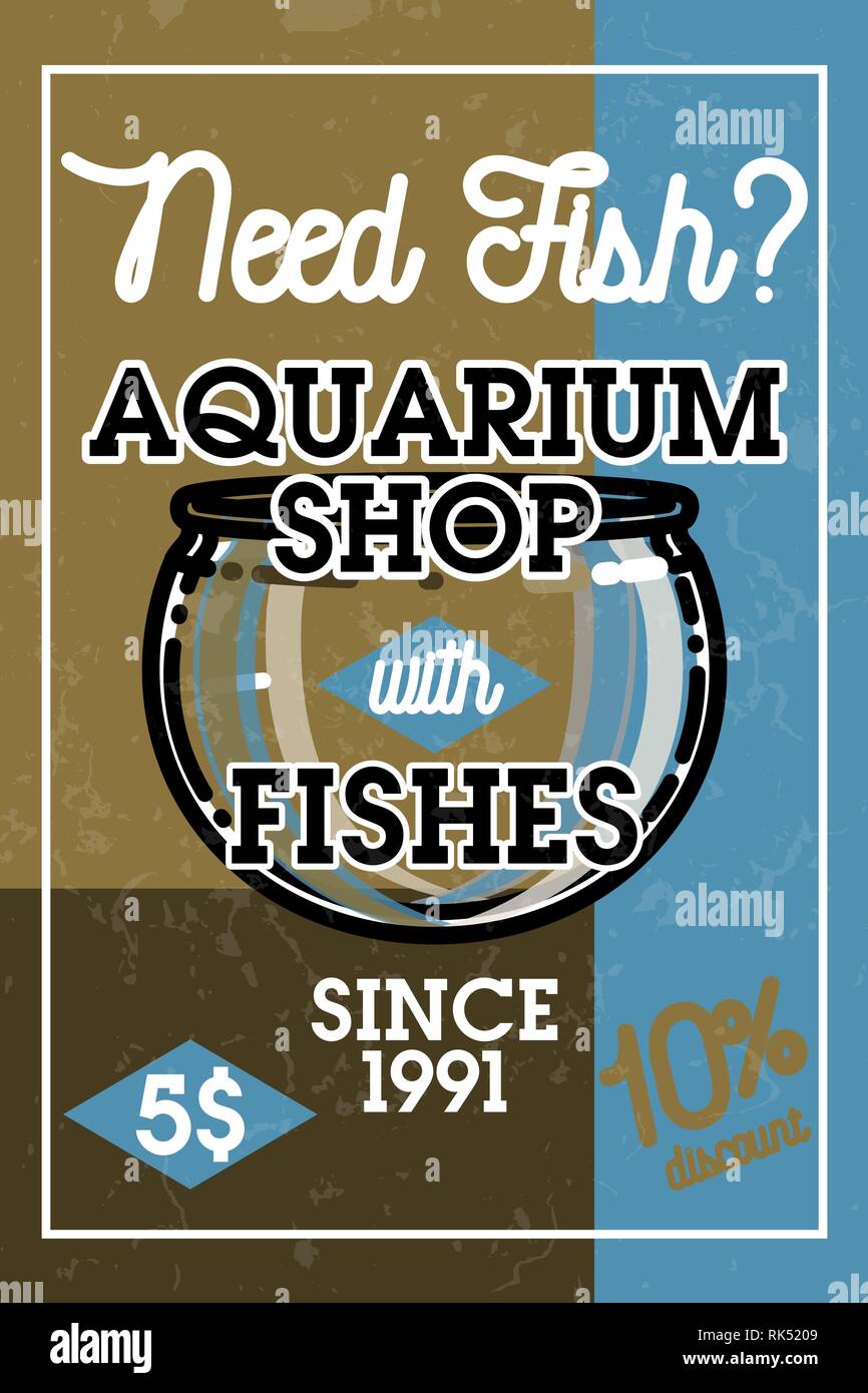 Color Vintage Aquarium Shop Banner Fish Concept Icons Vector