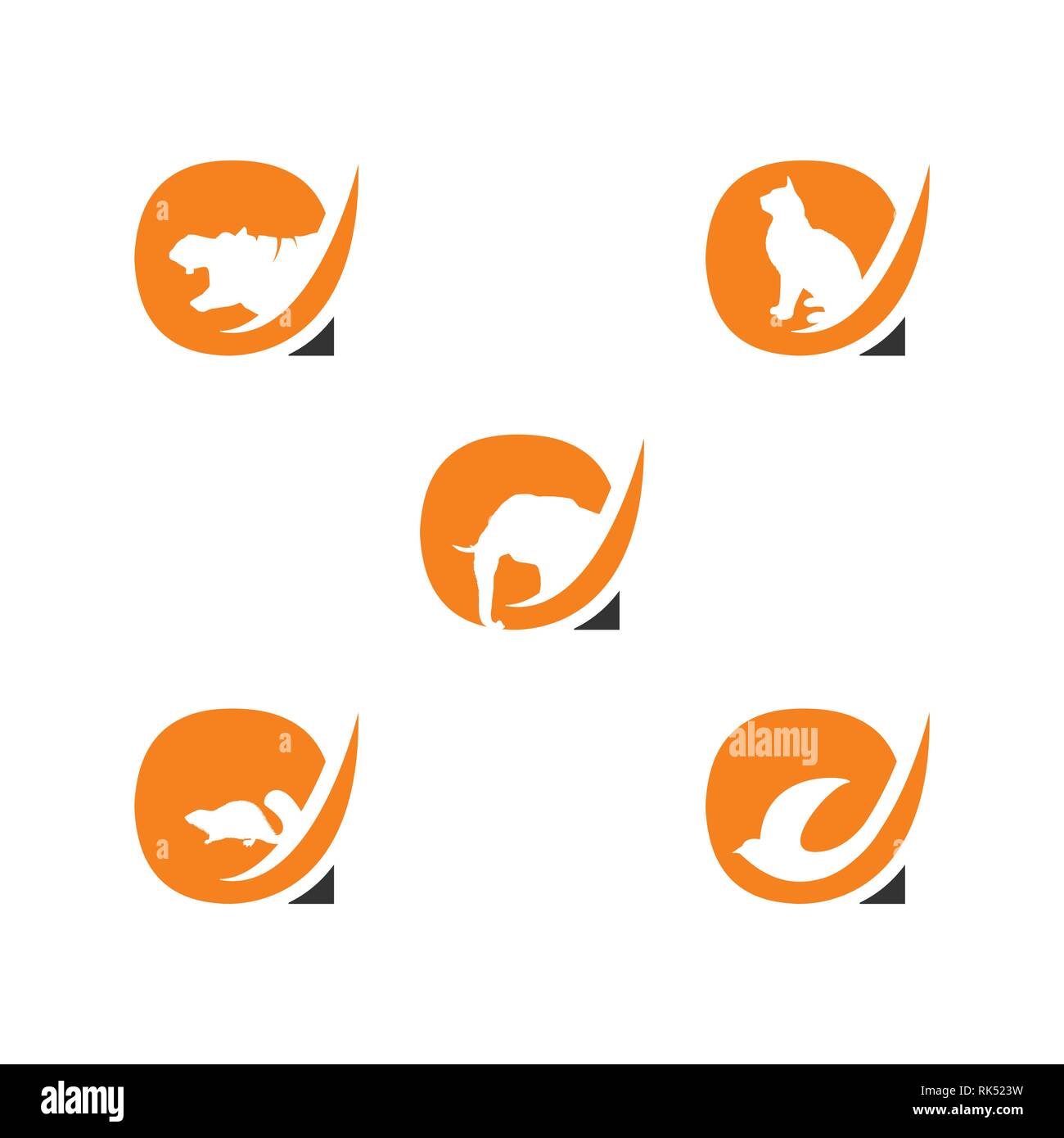 Letter A logo with animals negative space style design. Hippopotamus, cat, squirrel, bird negative style logo vector Stock Vector