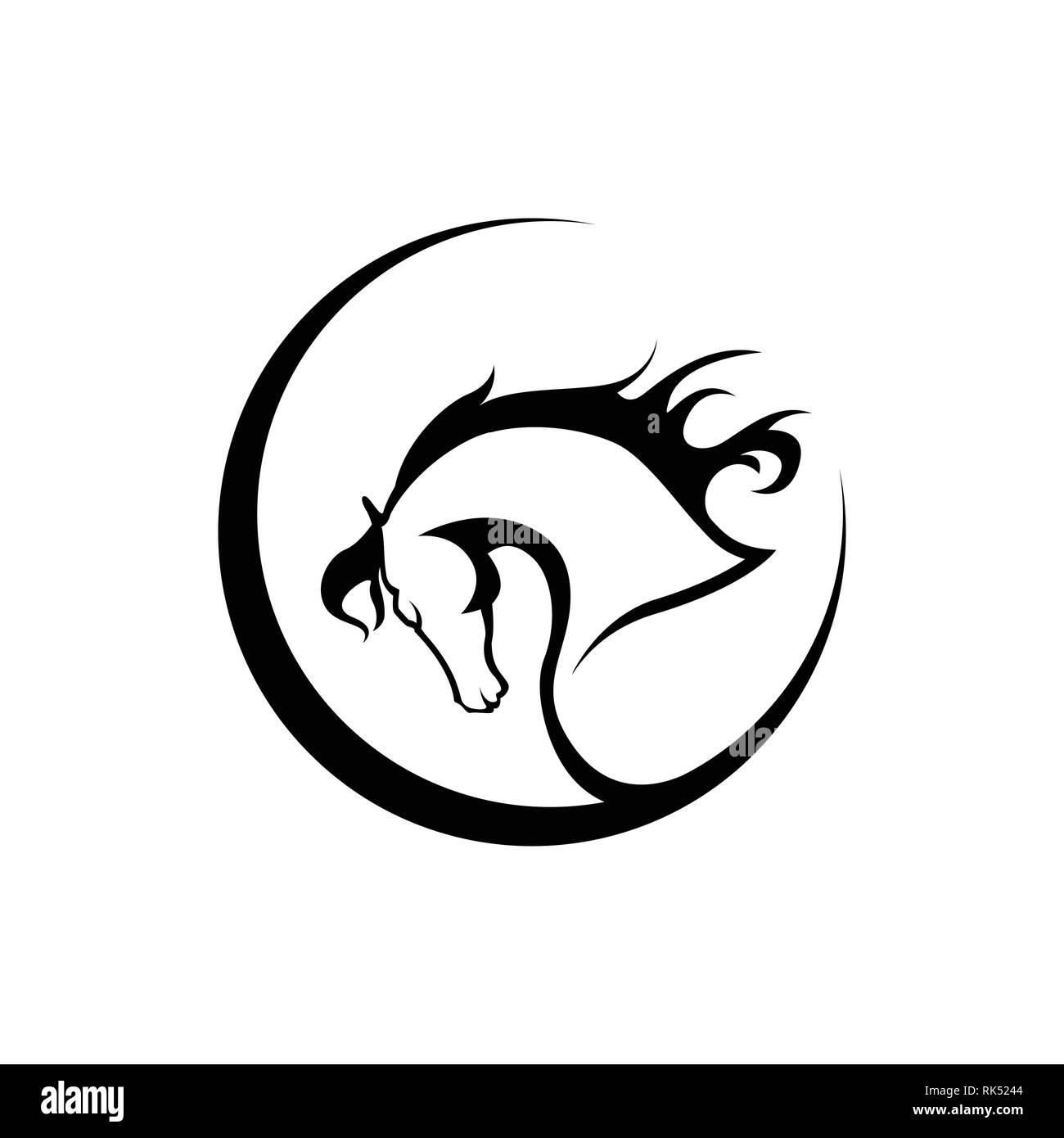 Circle shape with silhouette drawing of a horse head vector design Stock Vector