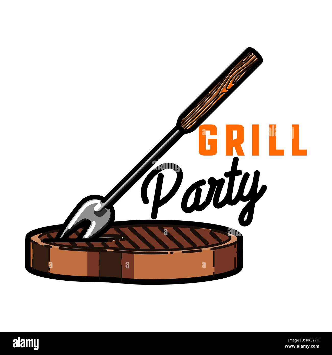 Color vintage grill party emblem for grill bar and bbq. Vintage grill