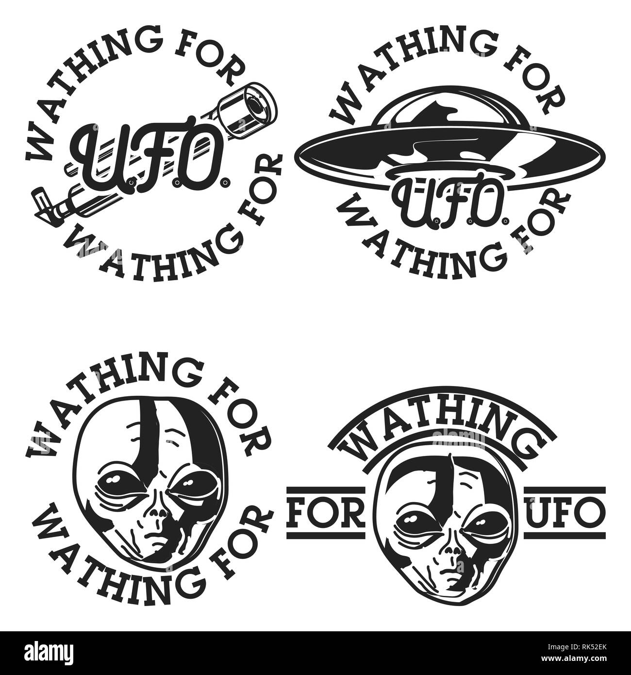 Color vintage UFO emblems, labels, badges and design elements. Vector illustration, EPS 10 Stock Vector