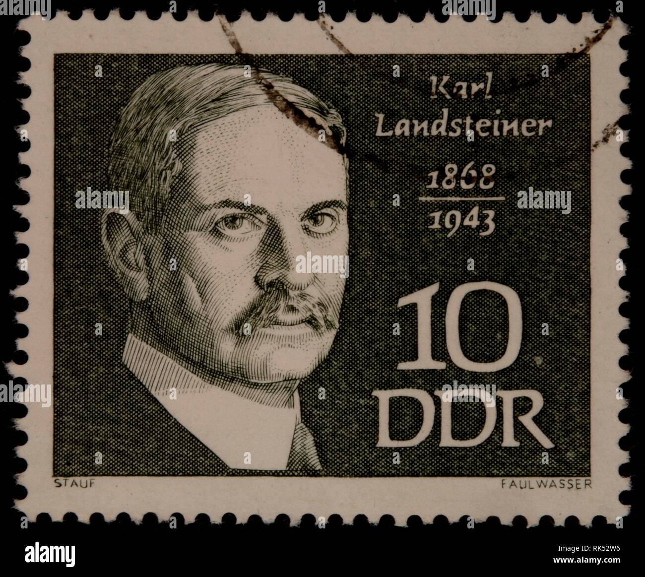 Karl Landsteiner, an Austrian immunologist and patholigist, portrait on a DDR stamp, Germany, Europe Stock Photo