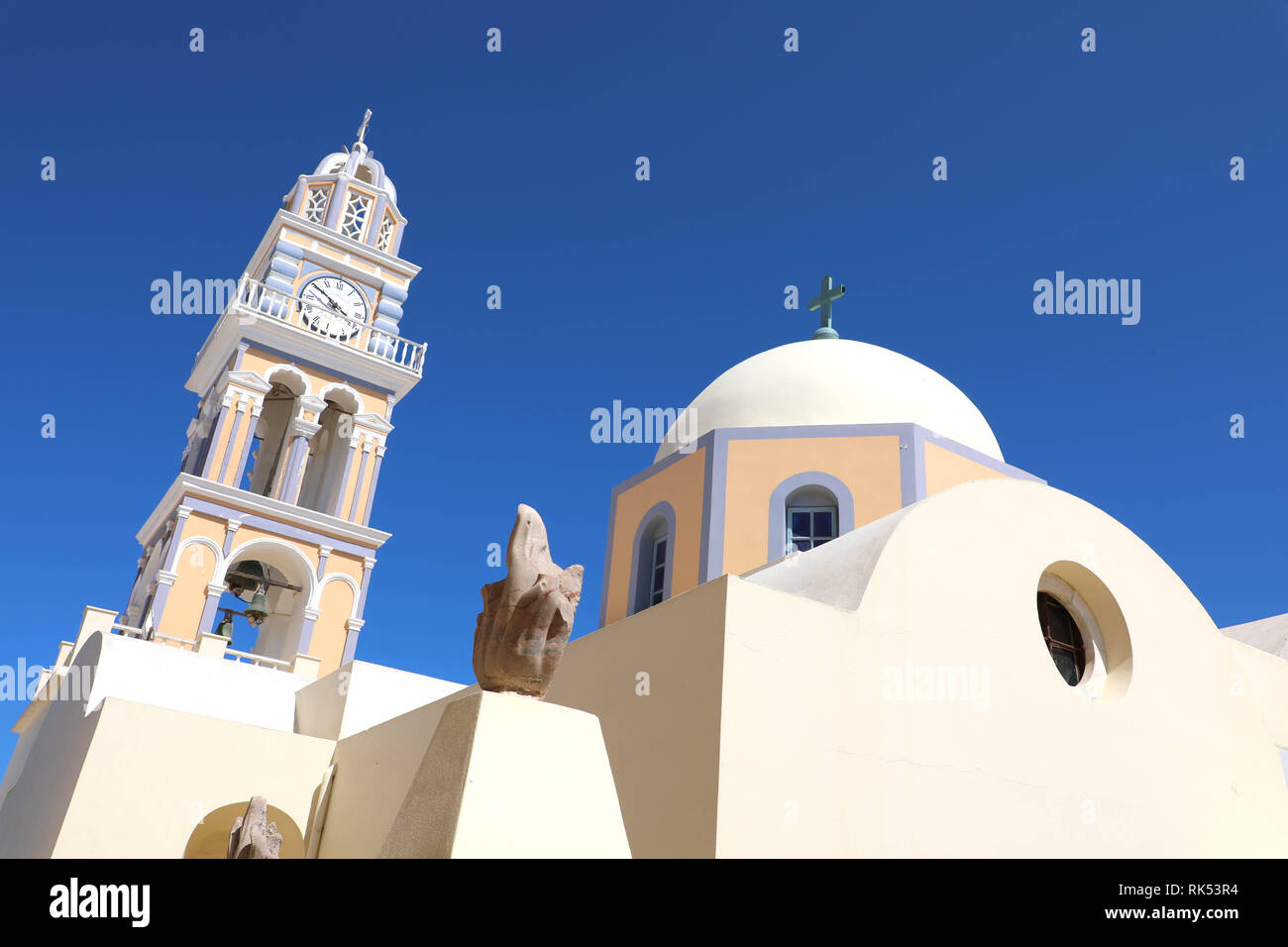 Catholic Church of Saint Stylianos in Thira on Santorini island, Cyclades, Greece Stock Photo