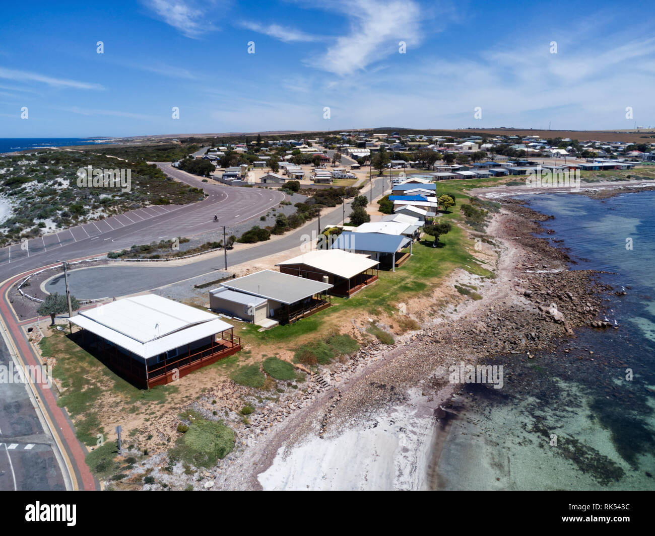 Aerial of holiday houses in the small coastal community of Port Neill
