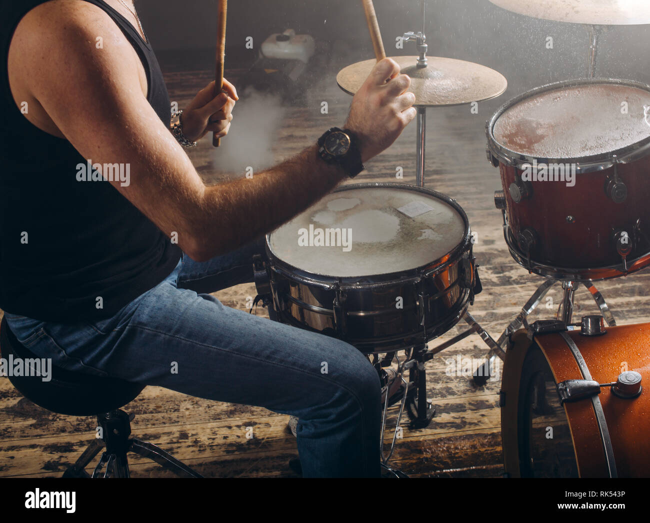 close up cropped photo of drum set.drum kit. rehearsal concept Stock ...