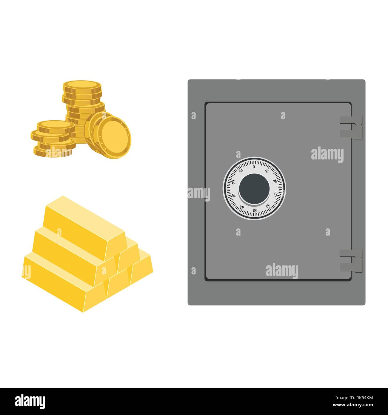Vector illustration isometric safe and gold bar icon isolated on white ...