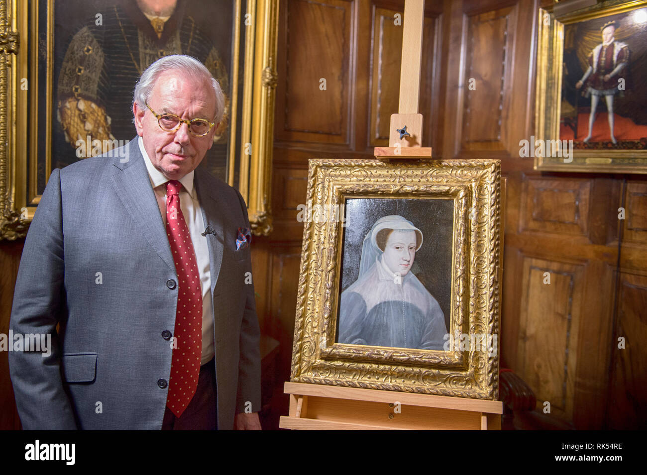 Hever Castle, Kent, UK. 8 February 2019. 432 years after she died a portrait of Mary, Queen of Scots goes on display at Hever Castle, Kent. Stock Photo