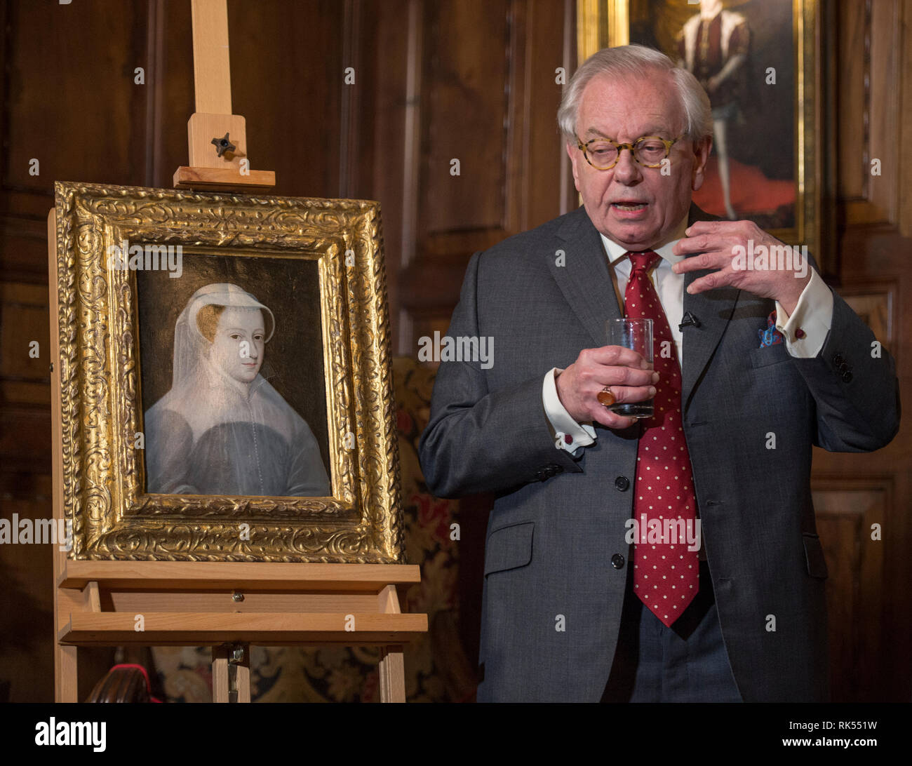 Hever Castle, Kent, UK. 8 February 2019. 432 years after she died a portrait of Mary, Queen of Scots goes on display at Hever Castle, Kent. Stock Photo