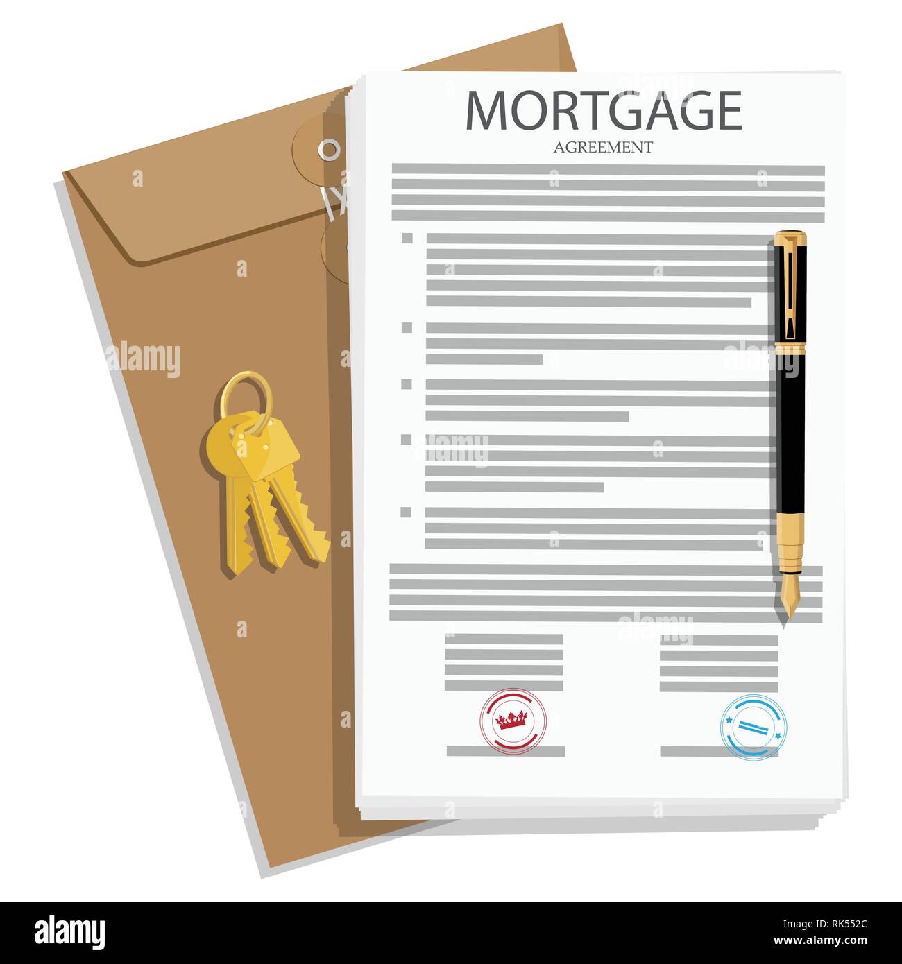 Mortgage loan application agreement, contract with house key and pen