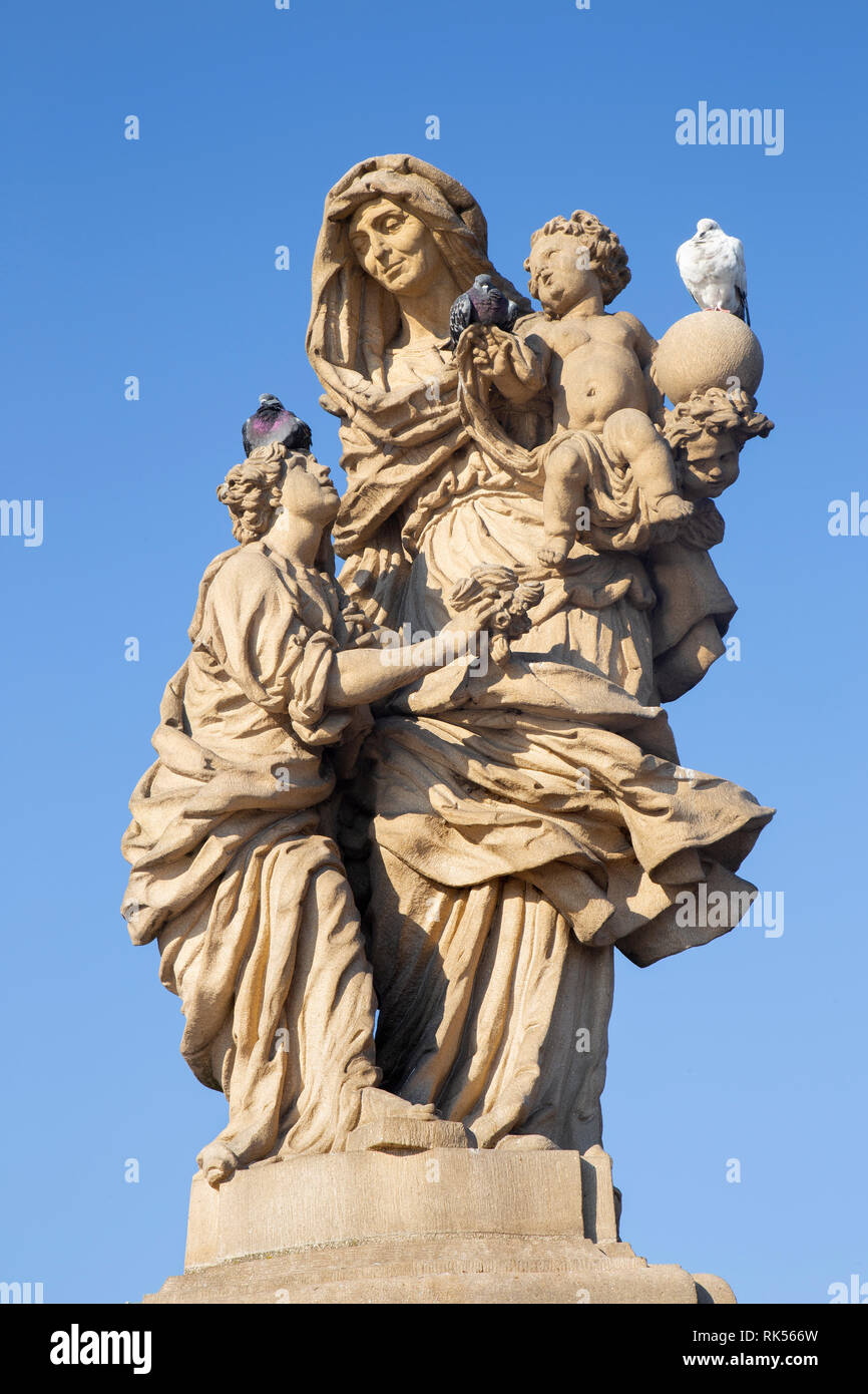 Prague - The baroque statue hl. Ann from Charles bridge by M.V. Jackel (1707). Stock Photo