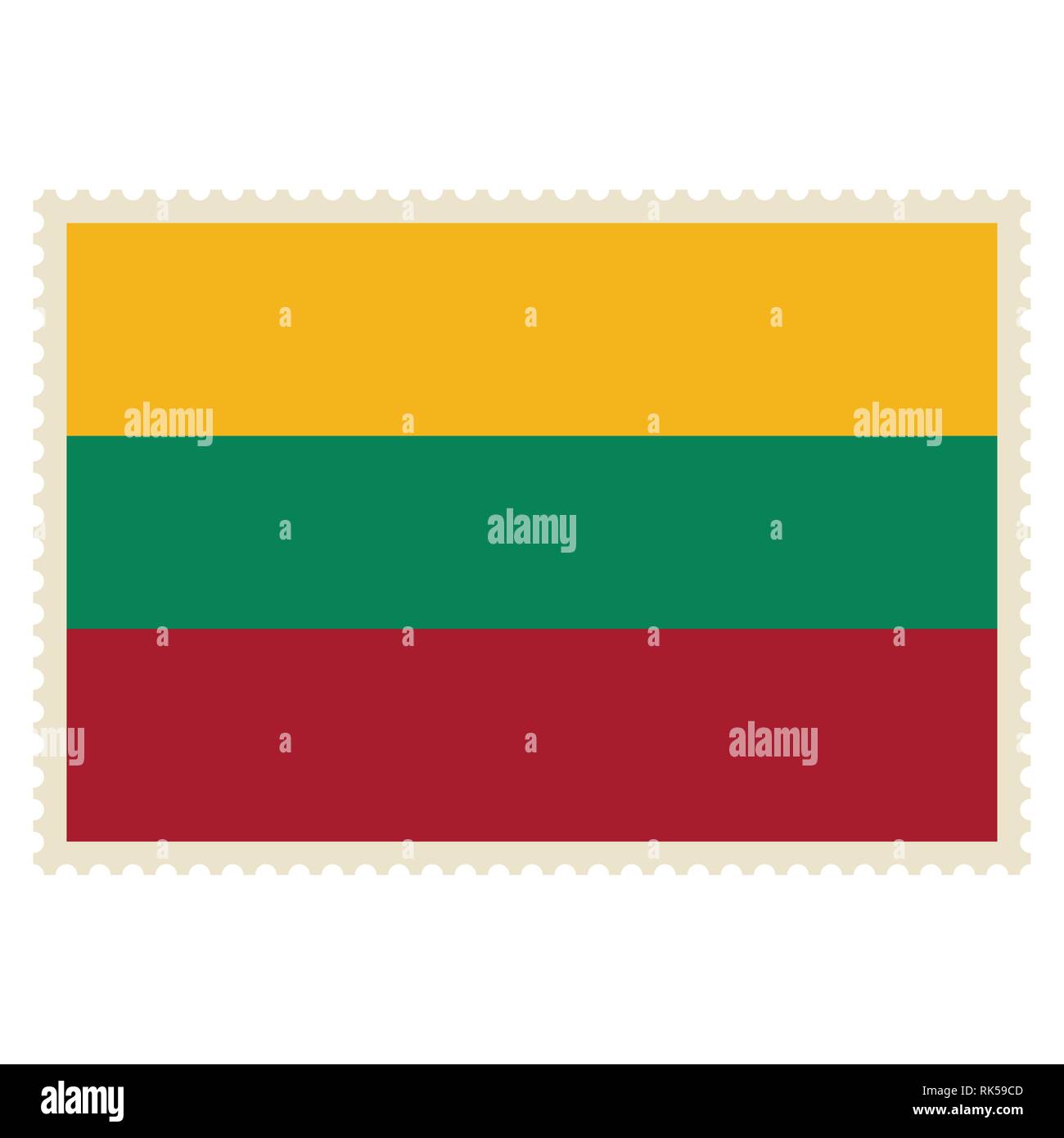 Vector icon Lithuania flag on postage stamp isolated on white background. Lithuania flag button Stock Vector